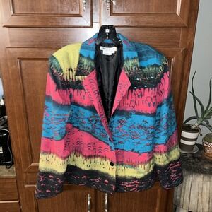VTG Nancy Bolen City Girl Jacket Silk Floral Abstract Large With Embellishing